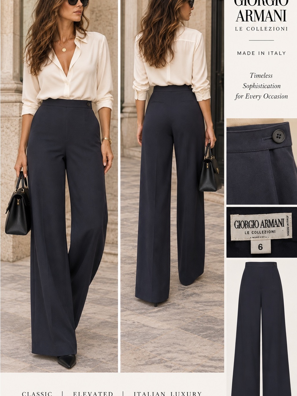 Vintage Giorgio Armani Le Collezioni Silk Blend Wide Leg Pants Size 6 Italy